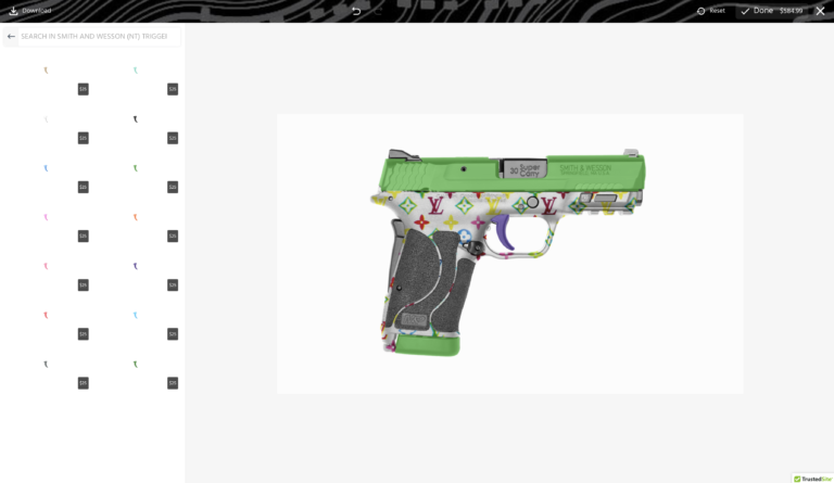 This is a Screenshot of the Smith & Wesson M&P getting customized by a user in the process of creating pink guns on the interactive customization tool at pinkgun.com